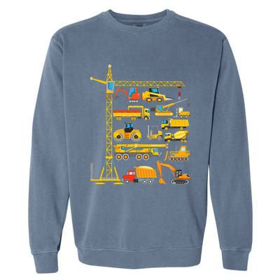 Types Of Construction Excavator Bulldozer Truck Crane Garment-Dyed Sweatshirt