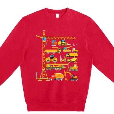 Types Of Construction Excavator Bulldozer Truck Crane Premium Crewneck Sweatshirt