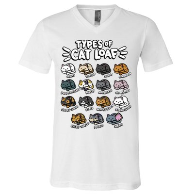 Types Of Cat Loaf Kitten Bread Lover Foodie Cute Pet Cat V-Neck T-Shirt