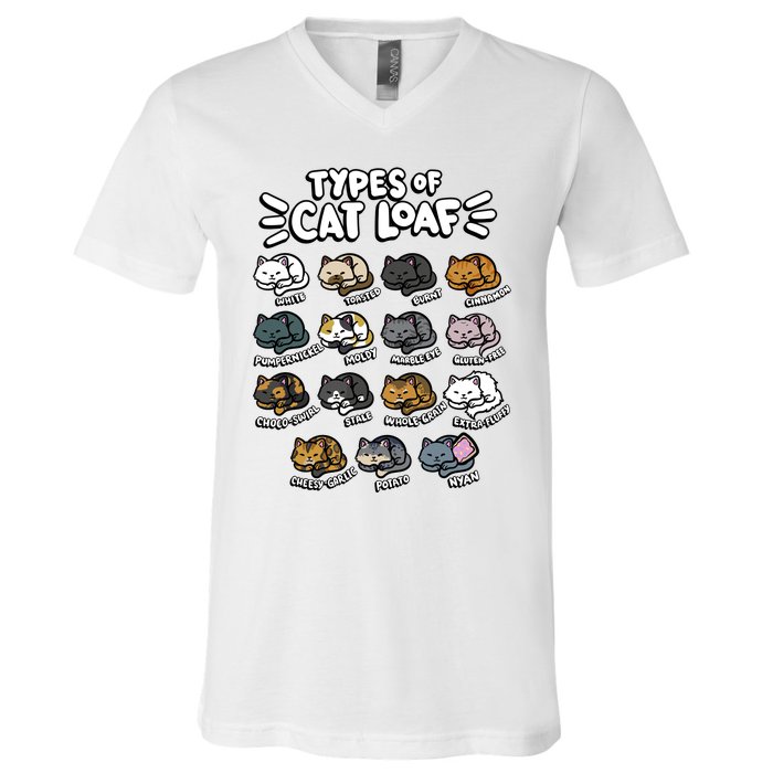 Types Of Cat Loaf Kitten Bread Lover Foodie Cute Pet Cat V-Neck T-Shirt