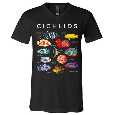 Types Of Cichlid Fish Species Cichlids Aquarium V-Neck T-Shirt