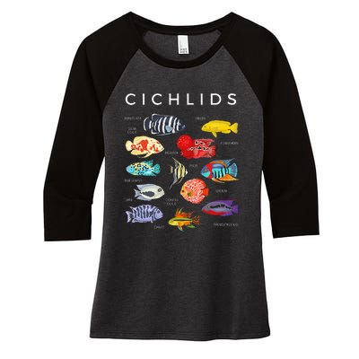 Types Of Cichlid Fish Species Cichlids Aquarium Women's Tri-Blend 3/4-Sleeve Raglan Shirt