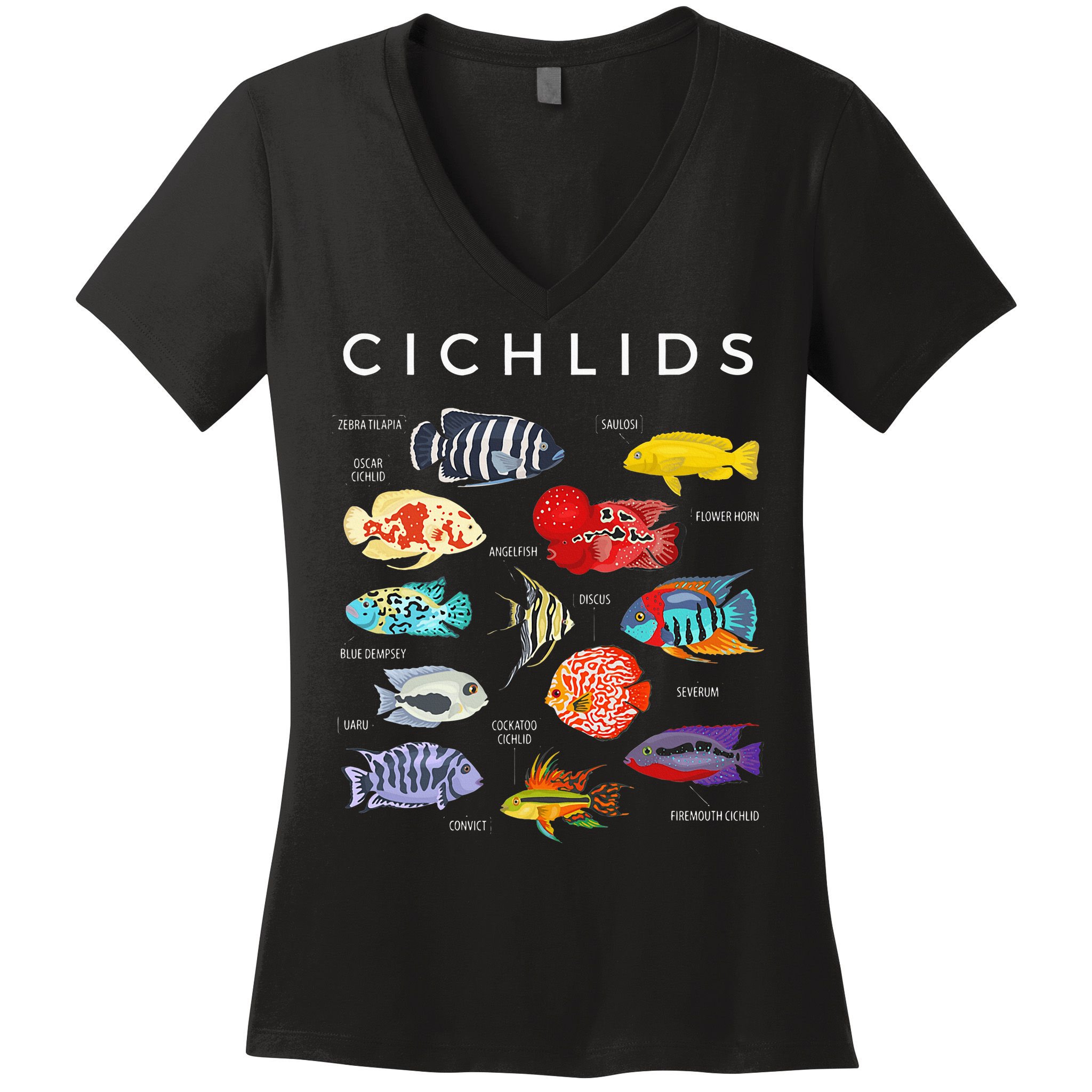 Types Of Cichlid Fish Species Cichlids Aquarium Women's V-Neck T-Shirt