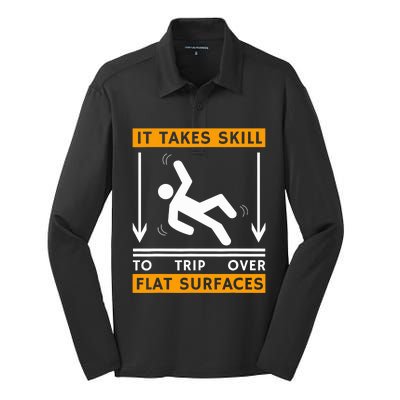 Trip Over Clumsy Funny Quote Gift For Clumsy People Silk Touch Performance Long Sleeve Polo