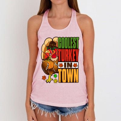 Thanksgiving Outfit Coolest Turkey In Town Gift Women's Knotted Racerback Tank