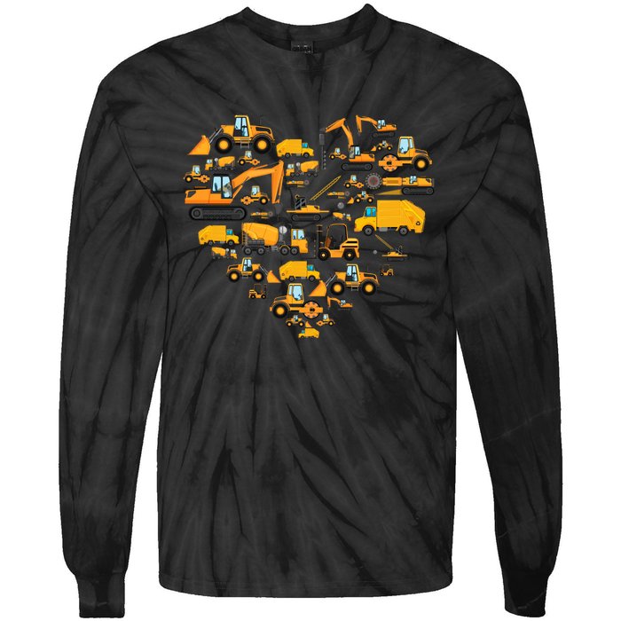 Types Of Construction Excavator Bulldozer Truck Crane Tie-Dye Long Sleeve Shirt