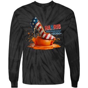 The Orange Crush Harris For President 2024 Patriotic Design Tie-Dye Long Sleeve Shirt