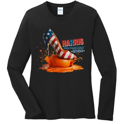 The Orange Crush Harris For President 2024 Patriotic Design Ladies Long Sleeve Shirt