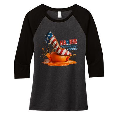 The Orange Crush Harris For President 2024 Patriotic Design Women's Tri-Blend 3/4-Sleeve Raglan Shirt