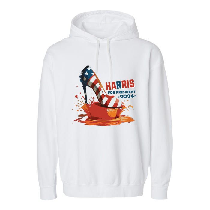 The Orange Crush Harris For President 2024 Patriotic Garment-Dyed Fleece Hoodie