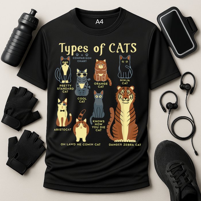 Types Of Cat Funny Comparison Cat Pet Lover Owner Performance Shirt