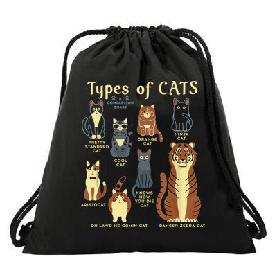 Types Of Cat Funny Comparison Cat Pet Lover Owner Drawstring Bag