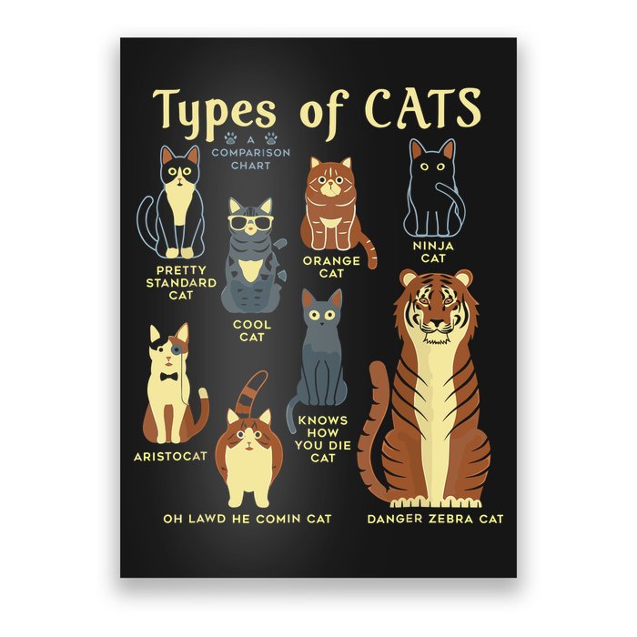 Types Of Cat Funny Comparison Cat Pet Lover Owner Poster