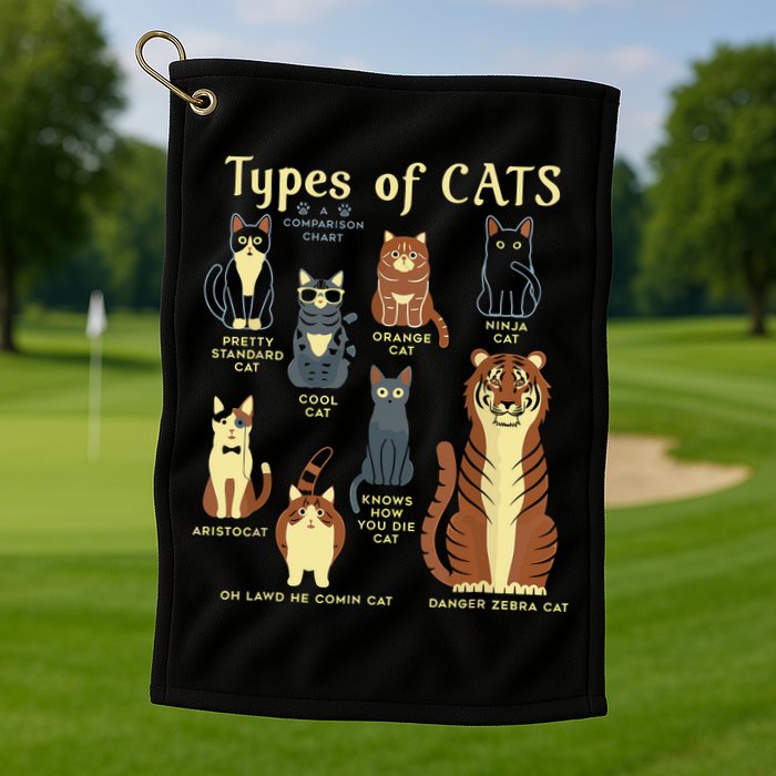 Types Of Cat Funny Comparison Cat Pet Lover Owner Golf Towel