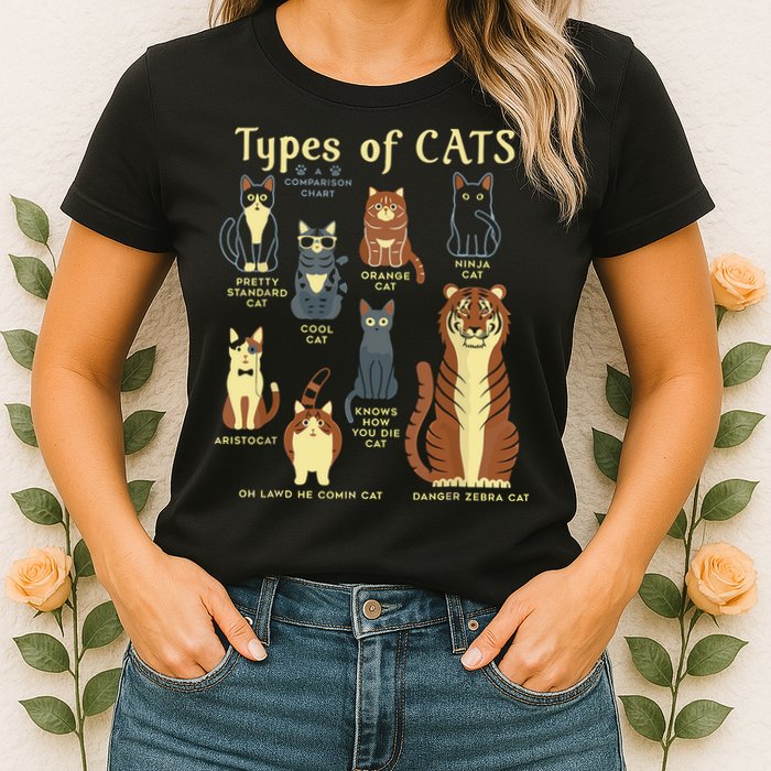 Types Of Cat Funny Comparison Cat Pet Lover Owner Womens T-Shirt