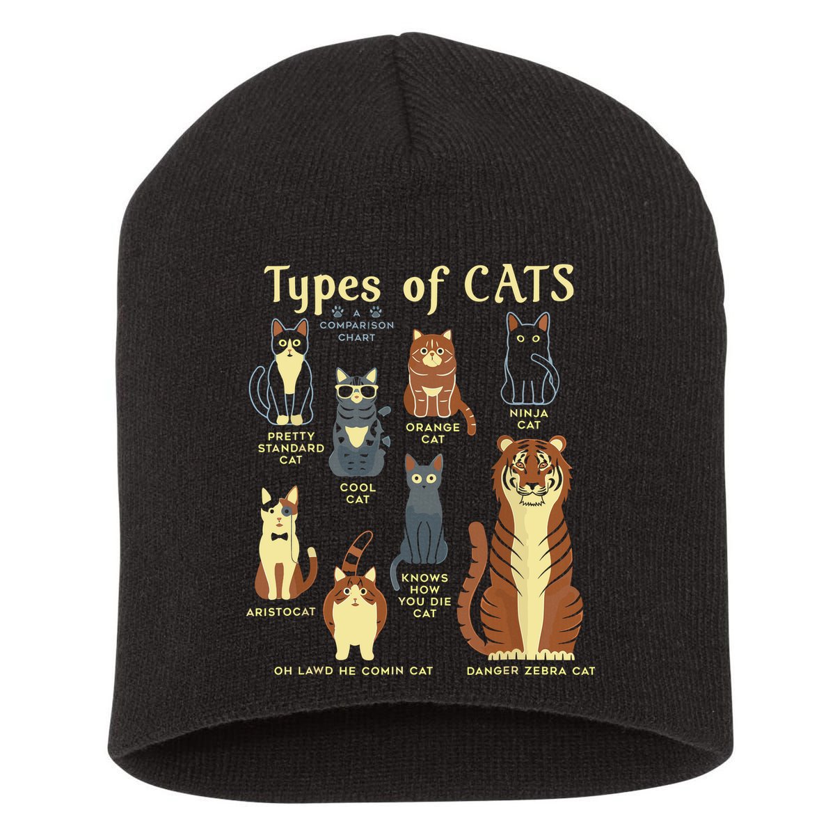 Types Of Cat Funny Comparison Cat Pet Lover Owner Short Acrylic Beanie