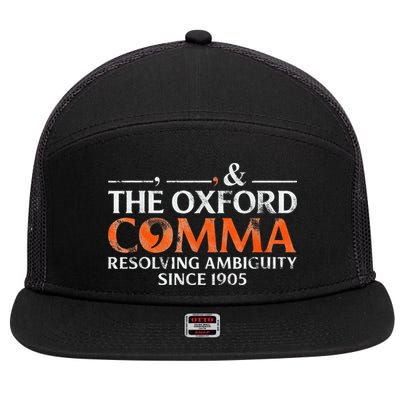 The Oxford Comma Resolving Ambiguity Since 1905 7 Panel Mesh Trucker Snapback Hat