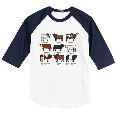 Types Of Cow & Cattle western Bulls Angus Farmer  Baseball Sleeve Shirt