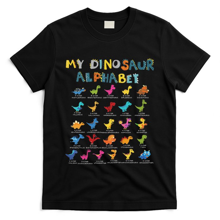 Types Of Dinosaurs Alphabet A Z Abc Dino Identification T-Shirt