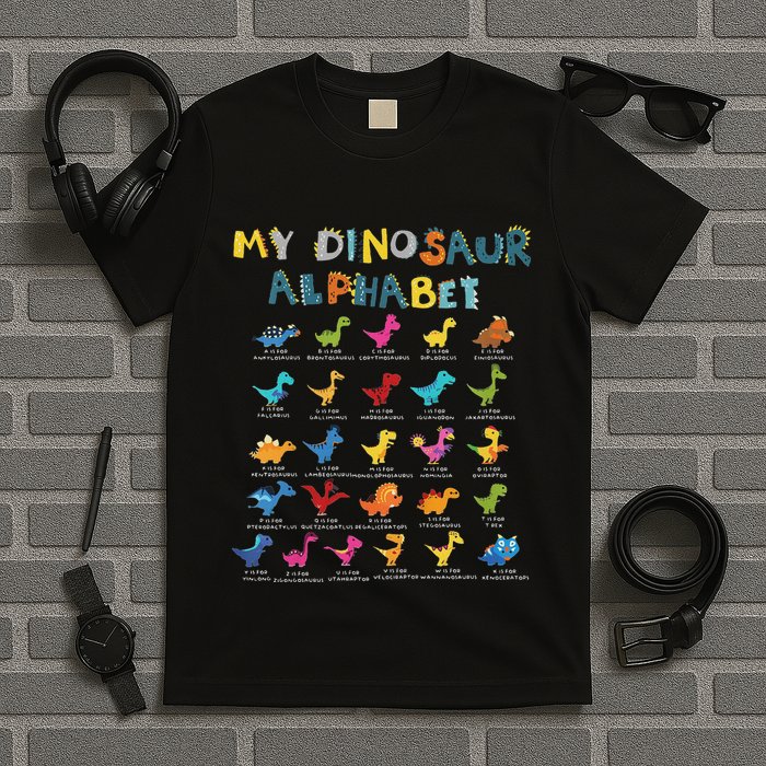 Types Of Dinosaurs Alphabet A Z Abc Dino Identification T-Shirt