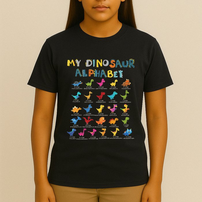 Types Of Dinosaurs Alphabet A Z Abc Dino Identification T-Shirt