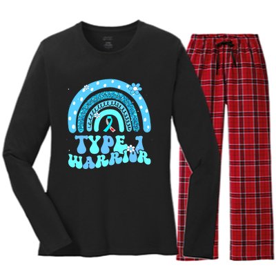 Type one diabetic T1D warrior Diabetes Awareness Blue Ribbon Women's Long Sleeve Flannel Pajama Set 