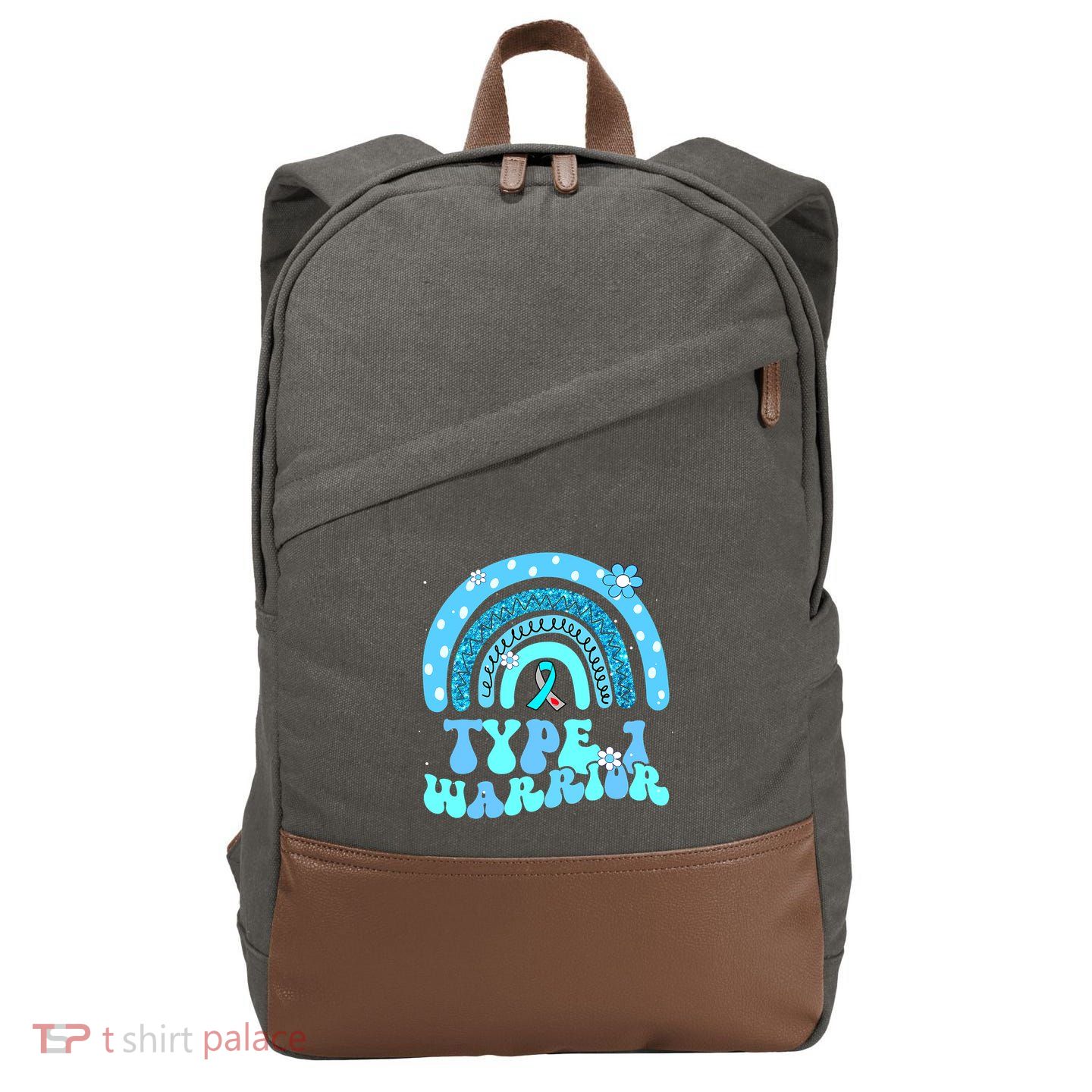 Type one diabetic T1D warrior Diabetes Awareness Blue Ribbon Cotton Canvas Backpack
