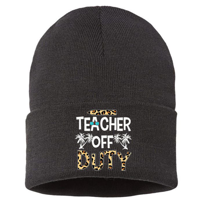 Teacher Off Duty Happy Last Day Of School Teacher Summer Sustainable Knit Beanie