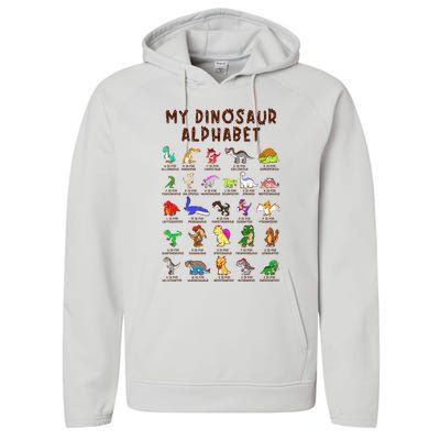 Types Of Dinosaurs Alphabet Dino Identification Performance Fleece Hoodie