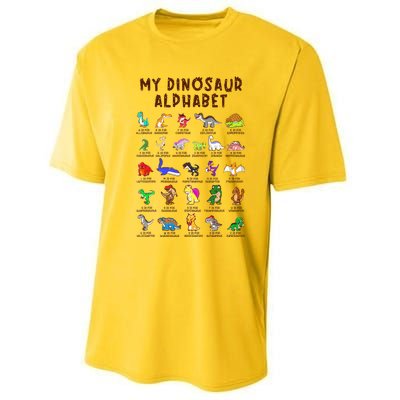 Types Of Dinosaurs Alphabet Dino Identification Performance Sprint T-Shirt