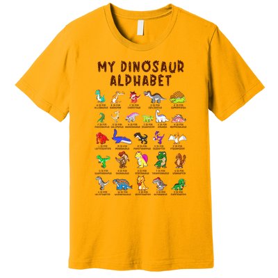 Types Of Dinosaurs Alphabet Dino Identification Premium T-Shirt