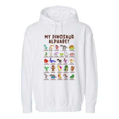 Types Of Dinosaurs Alphabet Dino Identification Garment-Dyed Fleece Hoodie