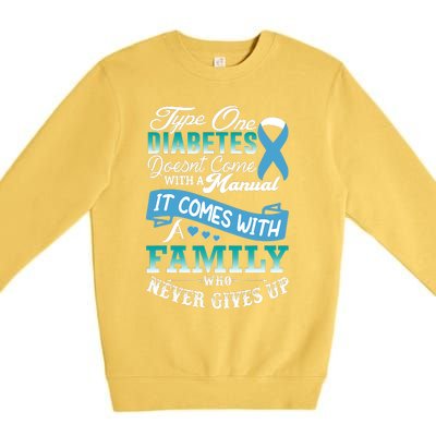 Type One Diabetes For Family Blue Ribbon Diabetic T1D Family Premium Crewneck Sweatshirt