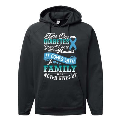 Type One Diabetes For Family Blue Ribbon Diabetic T1D Family Performance Fleece Hoodie