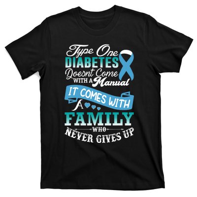 Type One Diabetes For Family Blue Ribbon Diabetic T1D Family T-Shirt