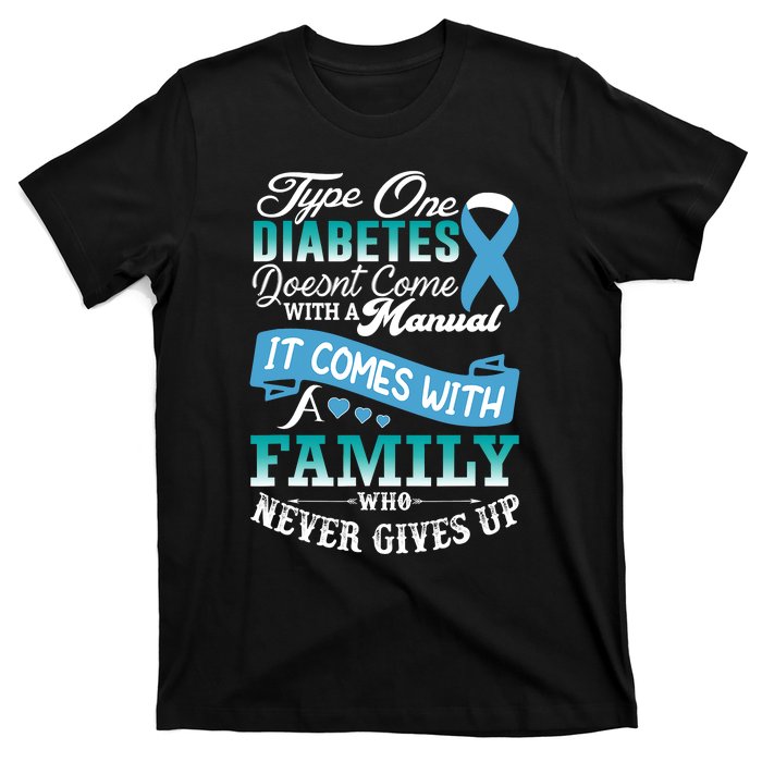 Type One Diabetes For Family Blue Ribbon Diabetic T1D Family T-Shirt