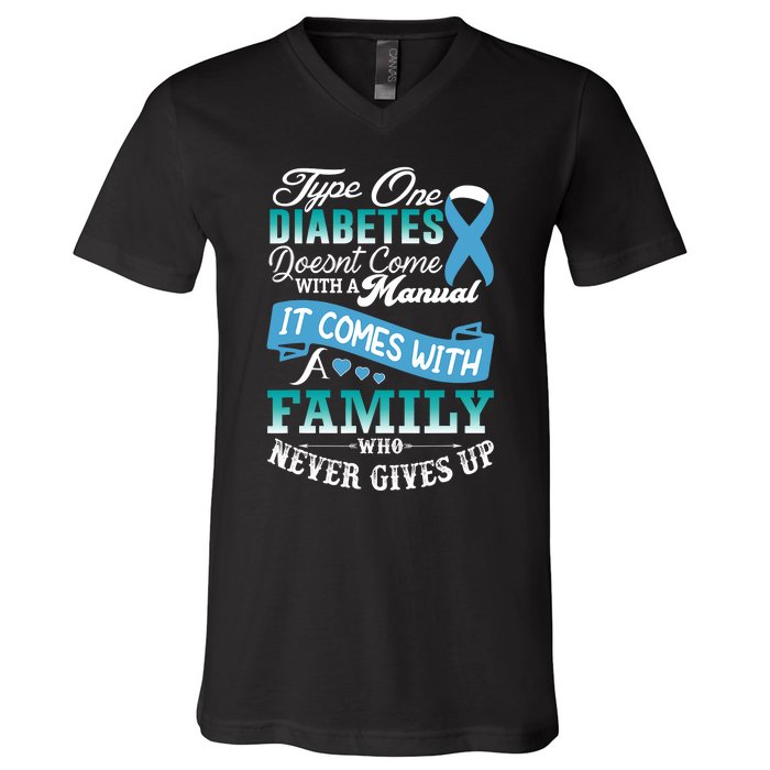 Type One Diabetes For Family Blue Ribbon Diabetic T1D Family V-Neck T-Shirt