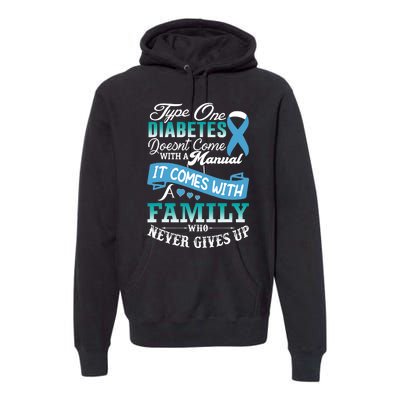 Type One Diabetes For Family Blue Ribbon Diabetic T1D Family Premium Hoodie