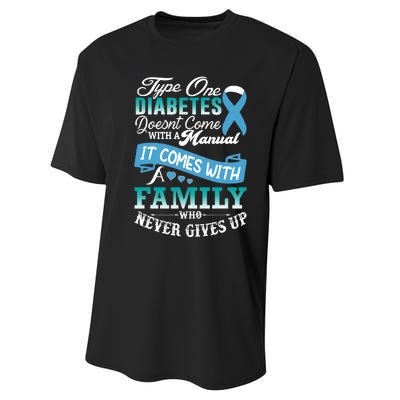 Type One Diabetes For Family Blue Ribbon Diabetic T1D Family Performance Sprint T-Shirt