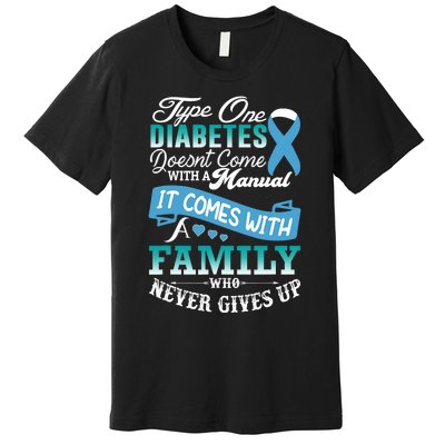 Type One Diabetes For Family Blue Ribbon Diabetic T1D Family Premium T-Shirt