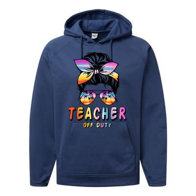 Teacher Off Duty Messy Bun Rainbow Sunglasses End Of Schoo Performance Fleece Hoodie