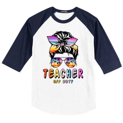 Teacher Off Duty Messy Bun Rainbow Sunglasses End Of Schoo Baseball Sleeve Shirt