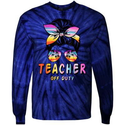 Teacher Off Duty Messy Bun Rainbow Sunglasses End Of Schoo Tie-Dye Long Sleeve Shirt