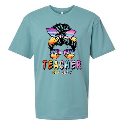 Teacher Off Duty Messy Bun Rainbow Sunglasses End Of Schoo Sueded Cloud Jersey T-Shirt