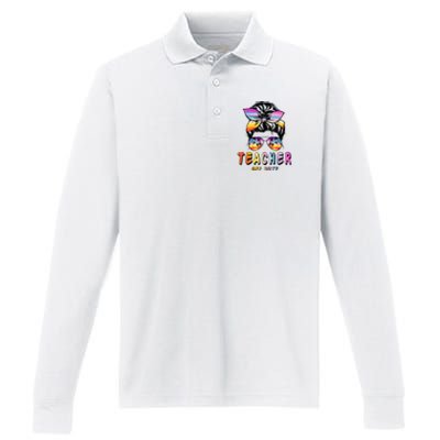 Teacher Off Duty Messy Bun Rainbow Sunglasses End Of Schoo Performance Long Sleeve Polo