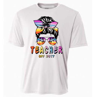 Teacher Off Duty Messy Bun Rainbow Sunglasses End Of Schoo Cooling Performance Crew T-Shirt