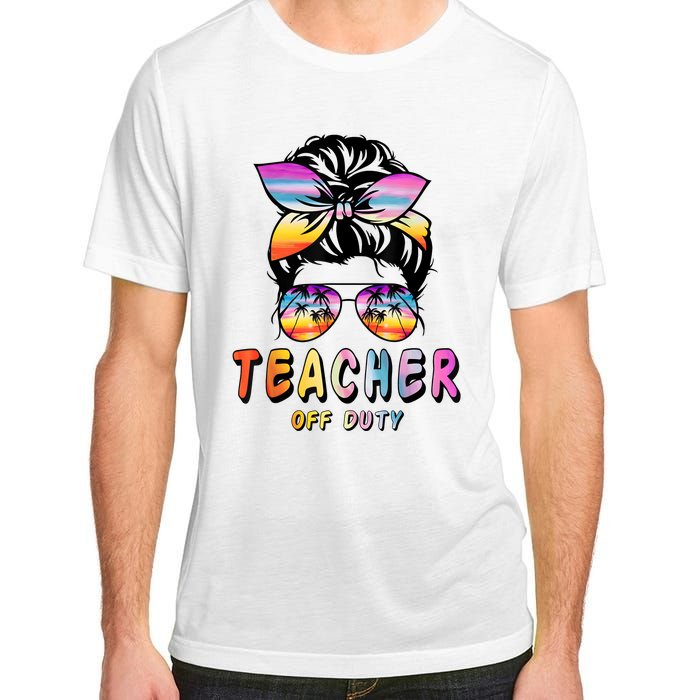 Teacher Off Duty Messy Bun Rainbow Sunglasses End Of Schoo Adult ChromaSoft Performance T-Shirt