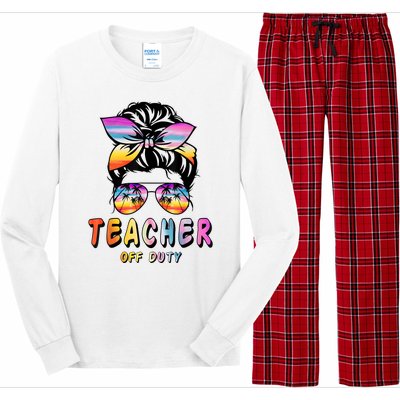 Teacher Off Duty Messy Bun Rainbow Sunglasses End Of Schoo Long Sleeve Pajama Set