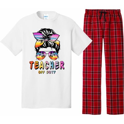 Teacher Off Duty Messy Bun Rainbow Sunglasses End Of Schoo Pajama Set