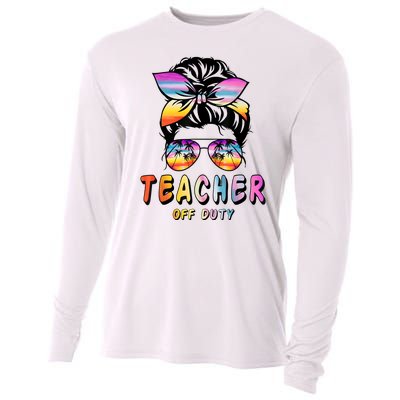 Teacher Off Duty Messy Bun Rainbow Sunglasses End Of Schoo Cooling Performance Long Sleeve Crew